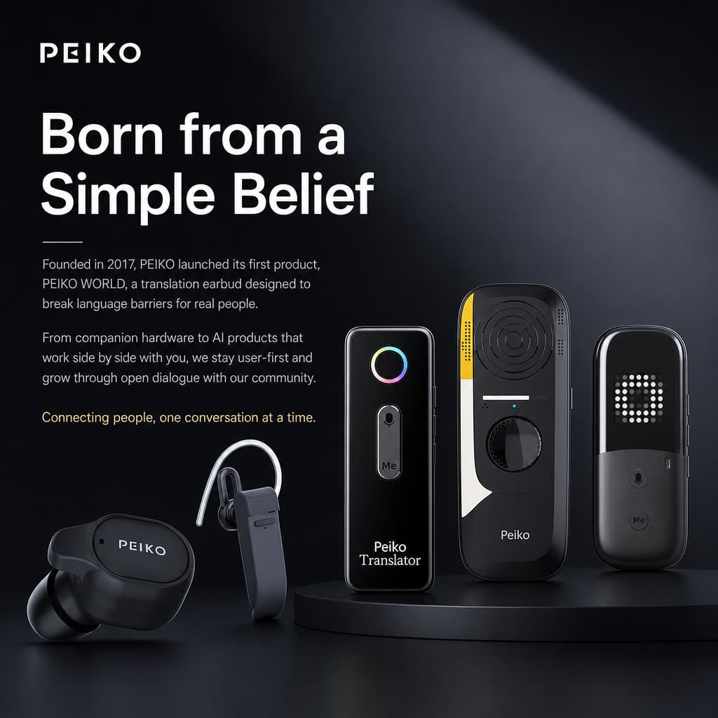 Peiko products and brand story — translation earbuds and handheld devices